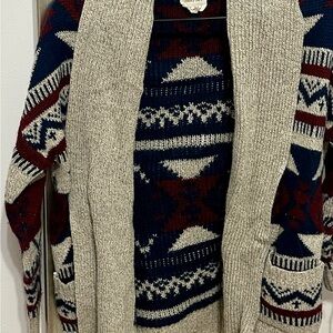 Emory Park Cream and Blue Cardigan Sweater